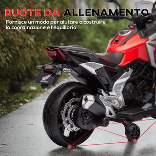 Moto Eléctrica para Niños de 3-6 Años Licencia Honda Con Faros, Música y Ruedecillas, Moto Juguete en PP y Metal, 107X46X75 Cm, Rojo