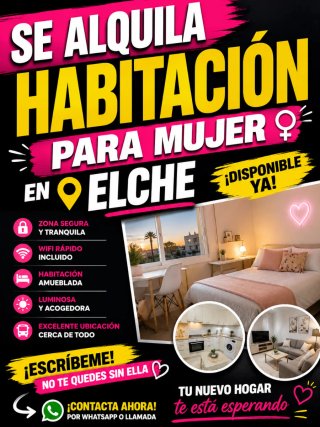ALQUILO HABITACIÓN EN ELCHE – 250€ TODO INCLUIDO