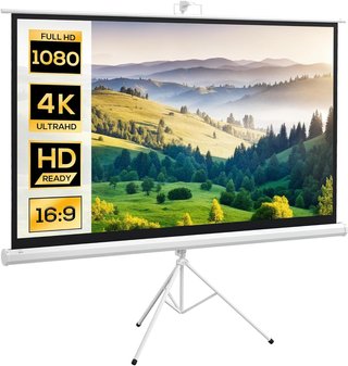 Pantalla de Proyector de 84 Pulgadas 4K HD Formato 16:9 con Trípode Plegable Ajustable, Pantalla de Proyector Portátil de Metal, Gran Angular de 160 Grados, para Casa, Hogar, Cine, Exterior, Blanco
