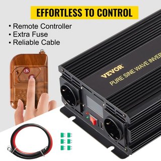 Inversor de Onda Pura 2500W Inversor de Potencia DC 12V AC 230V, Inversor de Coche con Puerto USB Pantalla LCD Control Remoto, Protecciones de Seguridad, Convertidor de Potencia para RV Camiones B...