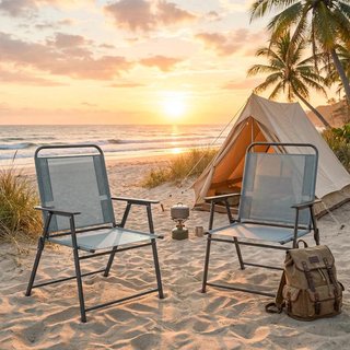 Set 2 Sillas Jardín Plegables Malla Gris Camping