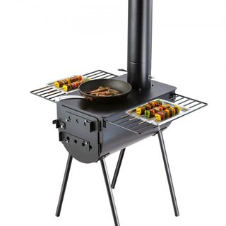 Estufa de Madera, 3 m, Estufa de Camping de Acero Aleado, Estufa Portátil de Leña con Tubos de Chimenea y Guantes, Estufa Caliente para Tienda con Cámara de 49161 cm³ para Cocinar y Calentar al Ai...