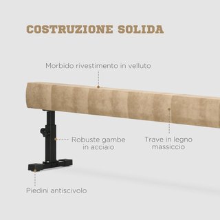 Trave Gimnástica Artística Para Casa Con Altura Regulable, Ruedas Y Patas Antideslizantes, Para Niños De 3-12 Años, 226X31X59Cm, Marrón