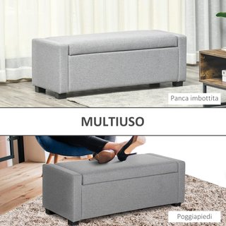 Banca Contenedor, Banco Acolchado Con Compartimento, Banco De Cama, Diseño Moderno, Plástico, Tela Gris, Multiusos, 120X50X44Cm, Gris