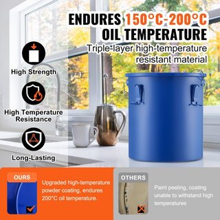 Cubo de Grasa para Freír, Caddy de Desecho de Aceite de 22.7L, Cubo de Aceite de Acero Carbono con Recubrimiento a Prueba de Óxido, Contenedor de Transporte de Aceite con Tapa, Clips de Bloqueo, B...