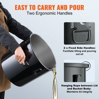Cubo de Grasa para Freír, Caddy de Desecho de Aceite de 8 Gal, Cubo de Aceite de Acero Inoxidable con Recubrimiento a Prueba de Óxido, Contenedor de Transporte de Aceite con Tapa, Clips de Bloqueo...