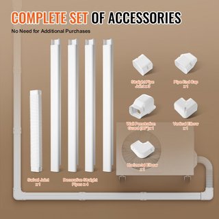Cubierta de Línea de Mini Split 76.2mm W 4830mm L, Cubierta de Tubería Decorativa de PVC para Aire Acondicionado con 4 Conductos Rectos y Todos los Componentes, Fácil de Instalar, Pintable para Bo...