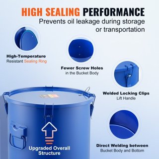 Cubo de Grasa para Freír, Caddy de Desecho de Aceite de 8 Gal, Cubo de Aceite para Freír de Acero al Carbono con Recubrimiento a Prueba de Óxido, Contenedor de Transporte de Aceite con Tapa, Clips...