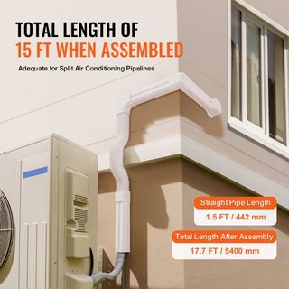 Cubierta de Línea de Mini Split 76.2mm W 5400mm L, Cubierta de Tubería Decorativa de PVC para Aire Acondicionado con 10 Conductos Rectos y Todos los Componentes, Fácil de Instalar, Pintable para B...