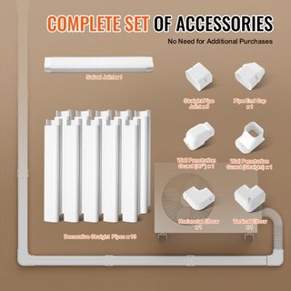Cubierta de Línea de Mini Split 76.2mm W 5400mm L, Cubierta de Tubería Decorativa de PVC para Aire Acondicionado con 10 Conductos Rectos y Todos los Componentes, Fácil de Instalar, Pintable para B...
