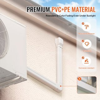 Cubierta de Línea de Mini Split 76.2mm W 5400mm L, Cubierta de Tubería Decorativa de PVC para Aire Acondicionado con 10 Conductos Rectos y Todos los Componentes, Fácil de Instalar, Pintable para B...