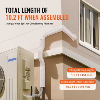 Cubierta de Línea de Mini Split 76.2mm W 3110mm L, Cubierta de Tubería Decorativa de PVC para Aire Acondicionado con 5 Conductos Rectos y Todos los Componentes, Fácil de Instalar, Pintable para Bo...