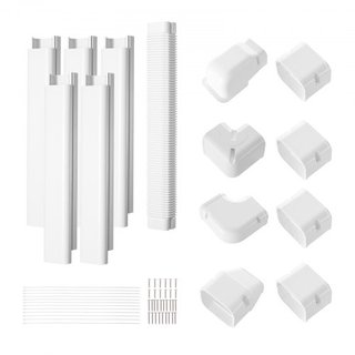 Cubierta de Línea de Mini Split 76.2mm W 3110mm L, Cubierta de Tubería Decorativa de PVC para Aire Acondicionado con 5 Conductos Rectos y Todos los Componentes, Fácil de Instalar, Pintable para Bo...