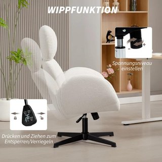 Silla Oficina Terciopelo Regulable Blanca Crema