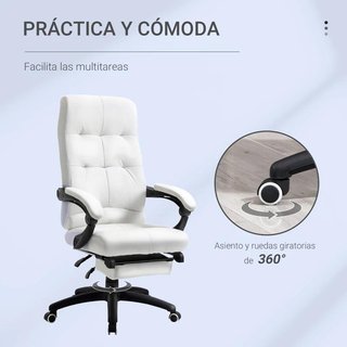 Silla Oficina Reclinable PU con Reposapiés Blanca