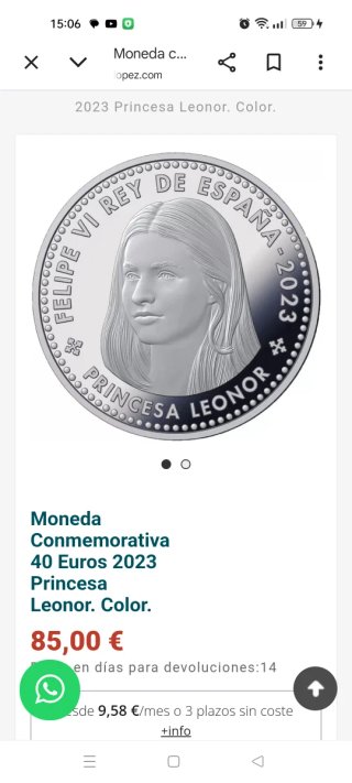 Moneda 40 y 30 Euro Plata Princesa y Covid