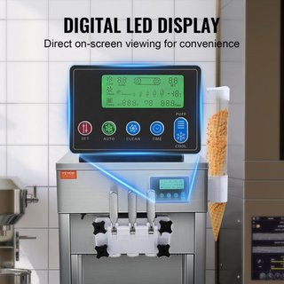 Máquina de Helados Comercial, Rendimiento de 21 QT/H, 1800W Fabricante de Helados Suaves de 3 Sabores de Encimera, 2 x 4L Tolva 2 x 1.8L Cilindro, Panel LCD Auto Limpieza Pre-enfriamiento, para Re...