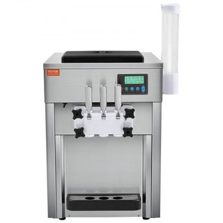 Máquina de Helados Comercial, Rendimiento de 21 QT/H, 1800W Fabricante de Helados Suaves de 3 Sabores de Encimera, 2 x 4L Tolva 2 x 1.8L Cilindro, Panel LCD Auto Limpieza Pre-enfriamiento, para Re...