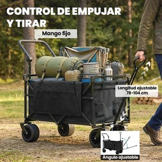 Carro Jardín Plegable con Ruedas Grandes Negro