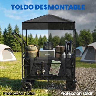 Carro Jardín Plegable con Ruedas Grandes Negro