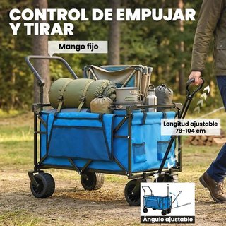 Carro Jardín Plegable Ruedas Grandes Azul Camping
