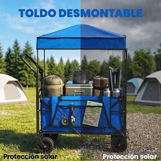 Carro Jardín Plegable Ruedas Grandes Azul Camping