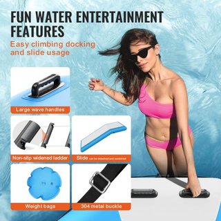 Bouncer de Agua Inflable, Trampolín Recreativo de Agua de 10 pies, Plataforma de Salto Portátil con Tobogán, Escalera de 3 Pasos y Bomba de Aire Eléctrica, Rebotador Flotante para Niños y Adultos ...