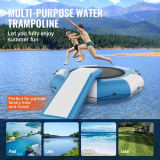 Bouncer de Agua Inflable, Trampolín Recreativo de Agua de 10 pies, Plataforma de Salto Portátil con Tobogán, Escalera de 3 Pasos y Bomba de Aire Eléctrica, Rebotador Flotante para Niños y Adultos ...