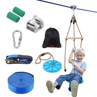 Kit de tirolesa para niños y adultos, kit de tirolesa de 52 pies hasta 500 lb, tirolesa de instalación rápida para exteriores en el patio trasero, entretenimiento en el parque infantil con tiroles...