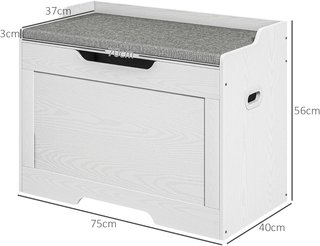 Baúl De 103L, Banco Contenedor Multiusos Con Cojín De Tela Lavable, Banco De Almacenamiento De Madera Para Entrada, Pasillo, Dormitorio, Sala De Estar, 75X40X56 Cm, Blanco