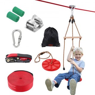 Kit de tirolesa para niños y adultos, kit de tirolesa de 65 pies hasta 500 lb, tirolesa de instalación rápida para exteriores en el patio trasero, entretenimiento en el parque infantil con tiroles...