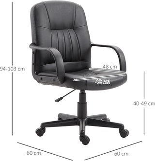 Silla De Oficina Ergonómica Y Giratoria, Sillón De Oficina Con Altura Regulable En Similpiel 60X60X94-103Cm Negro