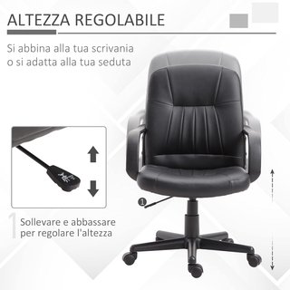 Silla De Oficina Ergonómica Y Giratoria, Sillón De Oficina Con Altura Regulable En Similpiel 60X60X94-103Cm Negro