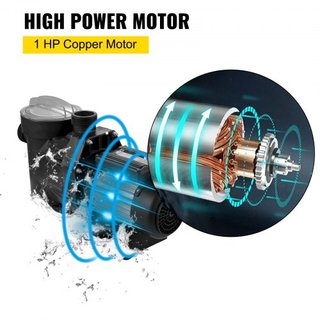 Bomba de piscina de 1 HP, 19200 L/h Bomba de piscina de 750W para piscina enterrada con cesta de filtro, motor de bomba de piscina para agua limpia de piscina, bomba de filtro de piscina con 2 man...