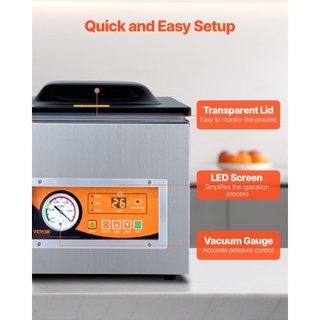 Sellador al vacío de cámara, 260W de potencia de sellado, máquina de envasado al vacío para alimentos húmedos, carnes, marinadas y más, tamaño compacto con longitud de sellado de 260 mm, aplicable...