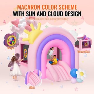 Castillo Inflable, Trampolín de Casa de Juegos Interior y Exterior, Saltador para Niños con Ventilador, Tobogán, Bolsa de Almacenamiento, Castillo Saltarín Familiar para Niñas y Niños de 3 a 8 Año...