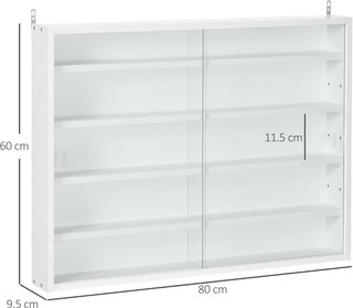 Vitrina Expositiva de Pared con 4 Estantes Ajustables, Vitrina para Coleccionismo, Exhibidor de Pared para Objetos de Colección, en Vidrio y Aglomerado, 80X9.5X60 Cm, Blanco
