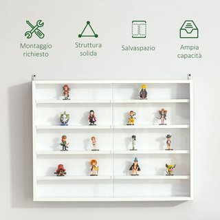 Vitrina Expositiva de Pared con 4 Estantes Ajustables, Vitrina para Coleccionismo, Exhibidor de Pared para Objetos de Colección, en Vidrio y Aglomerado, 80X9.5X60 Cm, Blanco