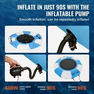 Bouncer de Agua Inflable, Trampolín Recreativo de Agua de 6.5 pies, Plataforma de Salto Portátil para Nadar con Escalera de 3 Pasos y Bomba de Aire Eléctrica, Rebotador Flotante para Niños y Adult...