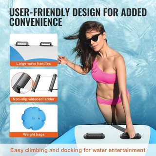 Bouncer de Agua Inflable, Trampolín Recreativo de Agua de 6.5 pies, Plataforma de Salto Portátil para Nadar con Escalera de 3 Pasos y Bomba de Aire Eléctrica, Rebotador Flotante para Niños y Adult...