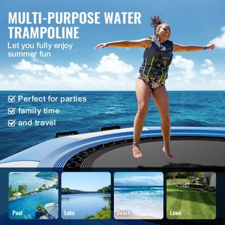 Bouncer de Agua Inflable, Trampolín Recreativo de Agua de 6.5 pies, Plataforma de Salto Portátil para Nadar con Escalera de 3 Pasos y Bomba de Aire Eléctrica, Rebotador Flotante para Niños y Adult...
