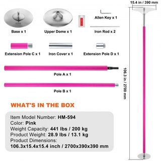 Polo de Baile Profesional, Kit de Polo de Baile Estático y Giratorio, Polo Removible y Portátil, Polo de Acero Inoxidable de 40 mm de Alta Resistencia, Polo de Fitness Ajustable en Altura, para Ej...