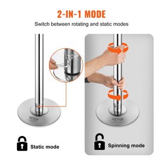 Polo de Baile Profesional, Kit de Polo de Baile Estático y Giratorio, Polo Removible y Portátil, Polo de Acero Inoxidable de 45 mm de Alta Resistencia, Polo de Fitness Ajustable en Altura, para Ej...
