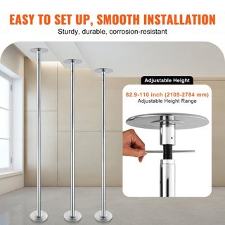 Polo de Baile Profesional, Kit de Polo de Baile Estático y Giratorio, Polo Removible y Portátil, Polo de Acero Inoxidable de 45 mm de Alta Resistencia, Polo de Fitness Ajustable en Altura, para Ej...