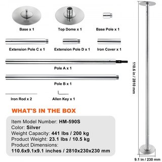 Polo de Baile Profesional, Kit de Polo de Baile Estático y Giratorio, Polo Removible y Portátil, Polo de Acero Inoxidable de 45 mm de Alta Resistencia, Polo de Fitness Ajustable en Altura, para Ej...
