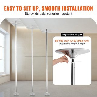 Polo de Baile Profesional, Kit de Polo de Baile Estático y Giratorio, Polo Removible y Portátil, Polo de Acero Inoxidable de 45 mm de Alta Resistencia, Polo de Fitness Ajustable en Altura, para Ej...