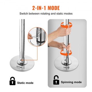 Polo de Baile Profesional, Kit de Polo de Baile Estático y Giratorio, Polo Removible y Portátil, Polo de Acero Inoxidable de 45 mm de Alta Resistencia, Polo de Fitness Ajustable en Altura, para Ej...
