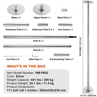 Polo de Baile Profesional, Kit de Polo de Baile Estático y Giratorio, Polo Removible y Portátil, Polo de Acero Inoxidable de 45 mm de Alta Resistencia, Polo de Fitness Ajustable en Altura, para Ej...