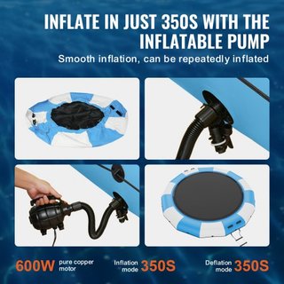 Bouncer de Agua Inflable, Trampolín Recreativo de Agua de 15 pies, Plataforma de Salto Portátil con Escalera de 3 Pasos y Bomba de Aire Eléctrica, Rebotador Flotante para Niños y Adultos para Pisc...