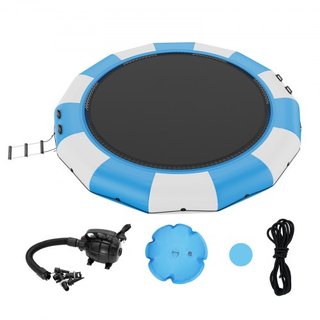 Bouncer de Agua Inflable, Trampolín Recreativo de Agua de 15 pies, Plataforma de Salto Portátil con Escalera de 3 Pasos y Bomba de Aire Eléctrica, Rebotador Flotante para Niños y Adultos para Pisc...